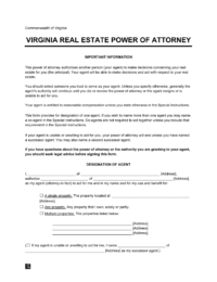 Virginia Real Estate Power of Attorney Form