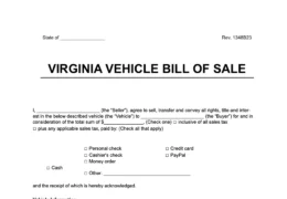 Virginia vehicle bill of sale template