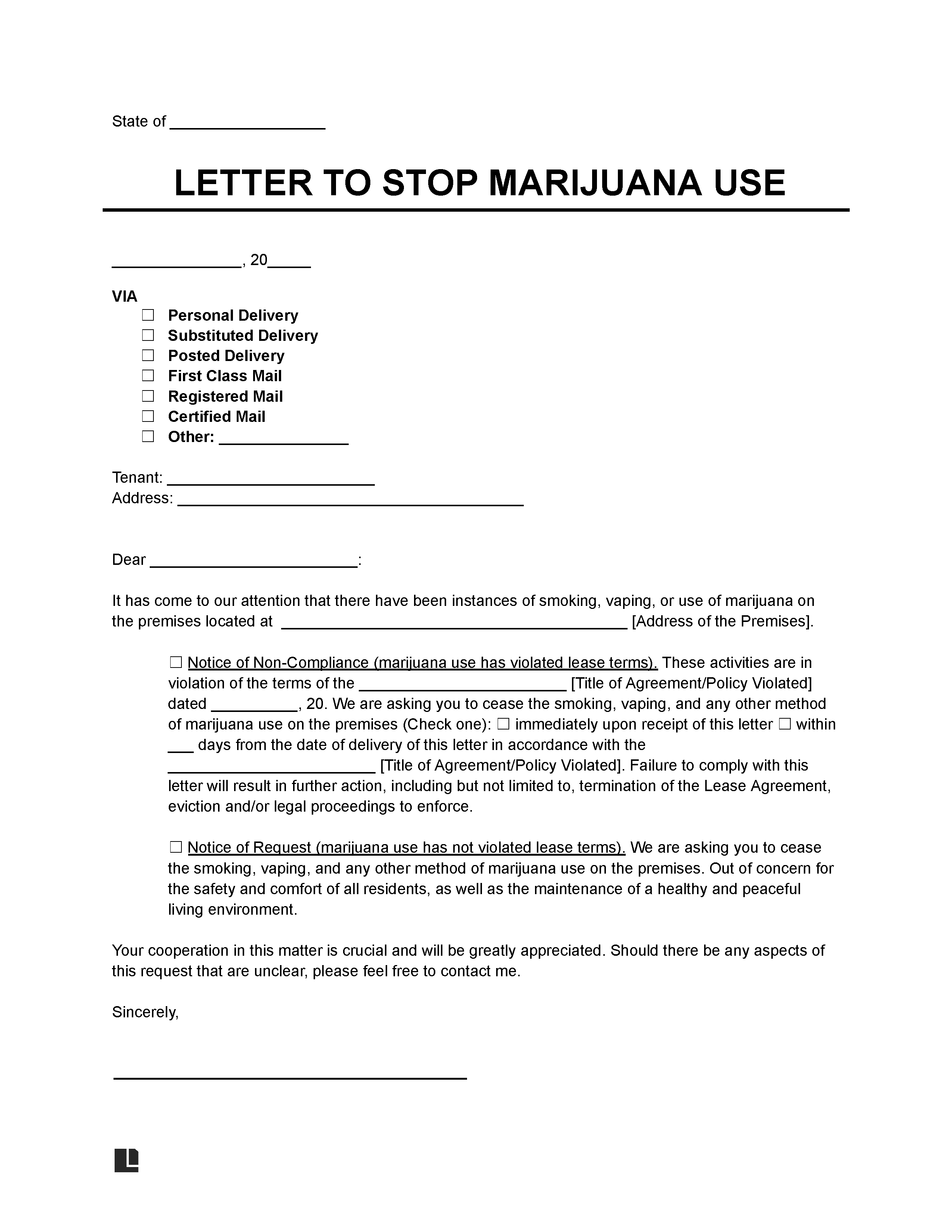 Warning Letter for Smoking Marijuana Template