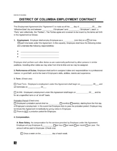 Washington DC Employment Contract Template