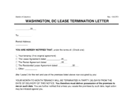Washington DC Lease Termination Letter Template