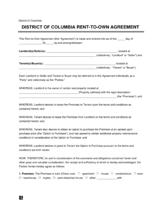 Washington DC Lease-to-Own Option-to-Purchase Agreement