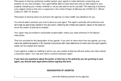 Washington DC Limited Power of Attorney Form