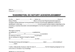 Washington, DC Notary Acknowledgment Form