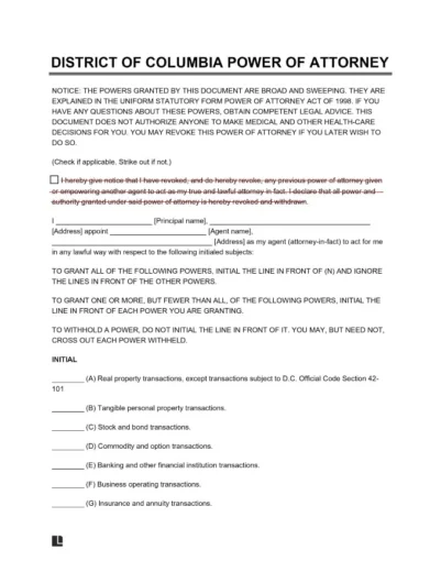 Washington D.C. Power of Attorney Form