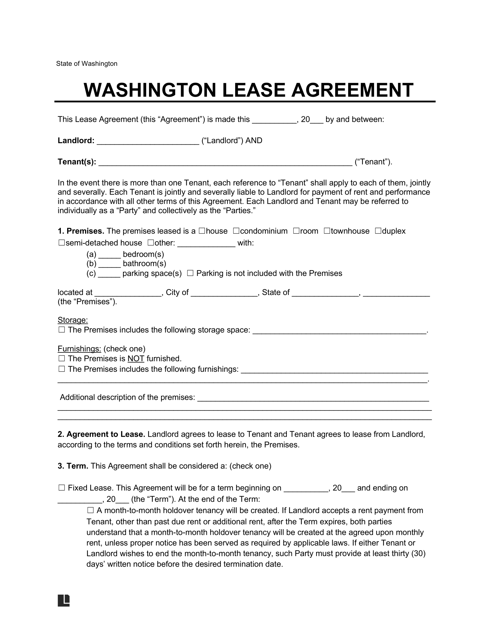Washington Lease Agreement Template