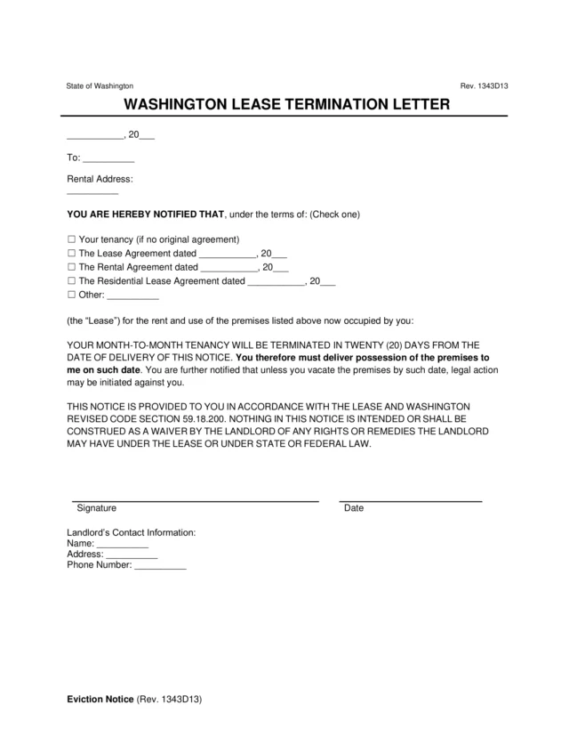 Washington Lease Termination Letter Template