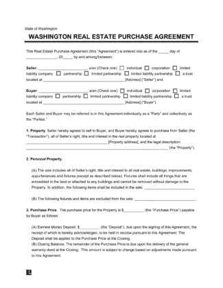 Washington Residential Purchase Agreement Template