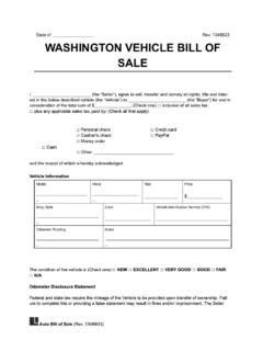 Washington vehicle bill of sale template