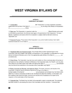 West Virginia Corporate Bylaws Template