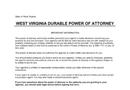 West Virginia Durable Statutory Power of Attorney Form