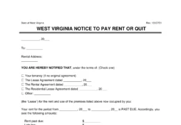 West Virginia Eviction Notice to Quit (Non-Payment of Rent)