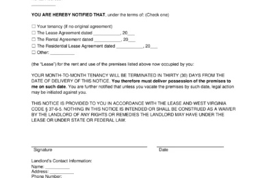 West Virginia Lease Termination Letter Template