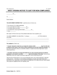 West Virginia Notice to Quit for Non-Compliance