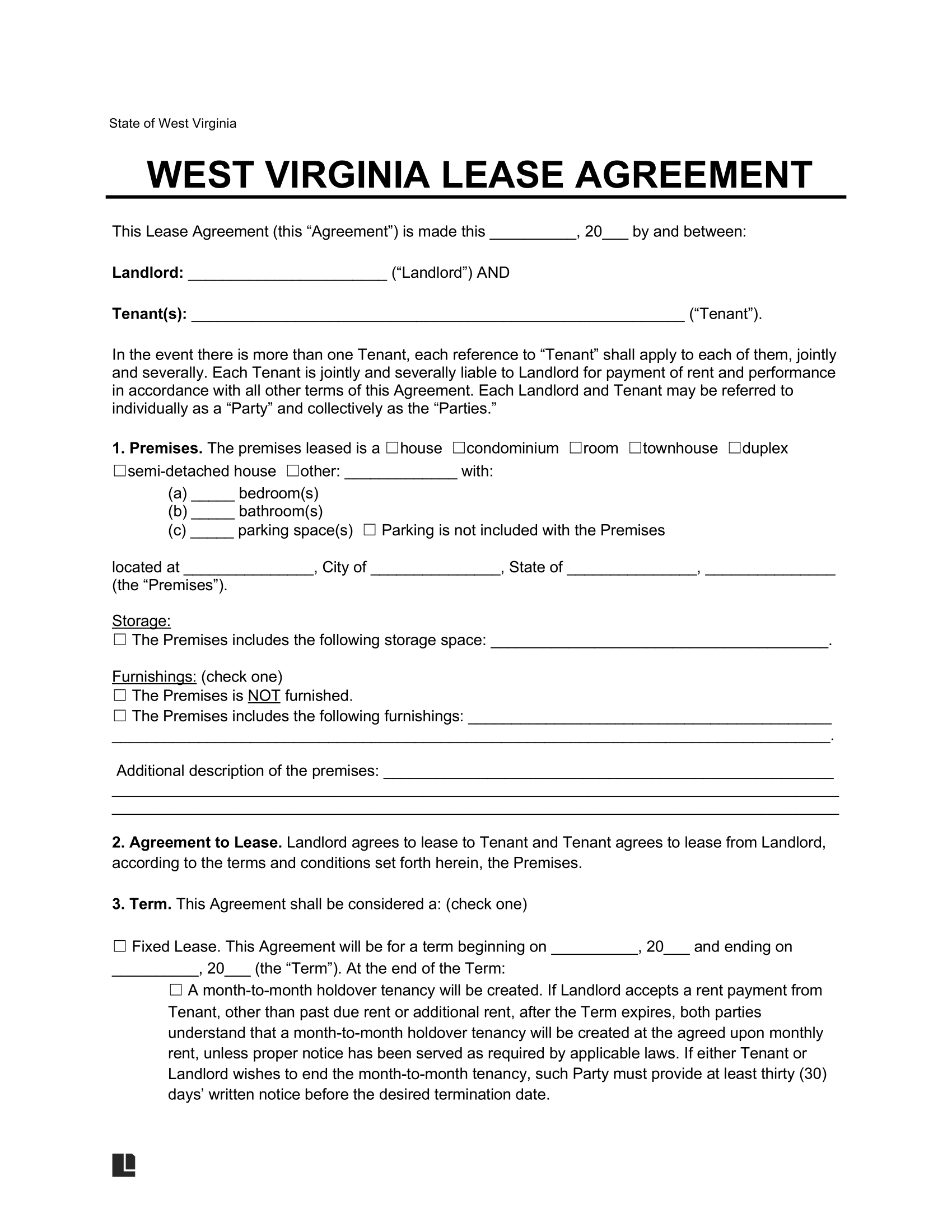 West Virginia Residential Lease Agreement