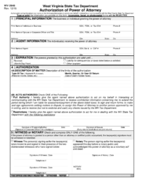 West Virginia Tax Power of Attorney Form WV-2848
