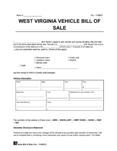 West Virginia vehicle bill of sale