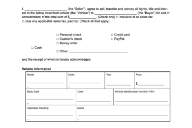 West Virginia vehicle bill of sale