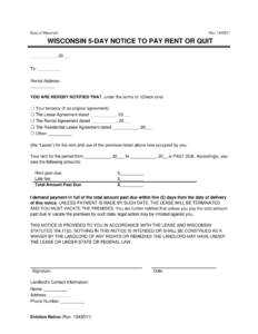 Free Wisconsin 5-Day Notice to Quit | Non-Payment of Rent | PDF &amp; Word