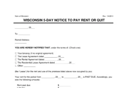 Wisconsin 5-Day Eviction Notice to Quit (Non-Payment of Rent)