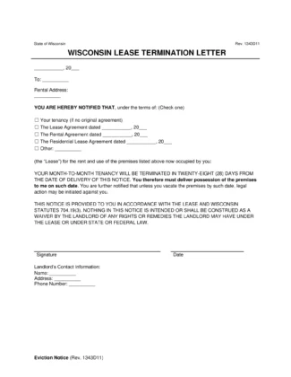 Wisconsin Lease Termination Letter Template