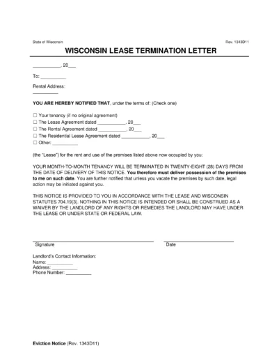 Wisconsin Lease Termination Letter Template