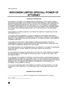Wisconsin Limited Power of Attorney Form