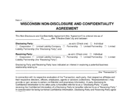 Wisconsin Non-Disclosure and Confidentiality Agreement Template