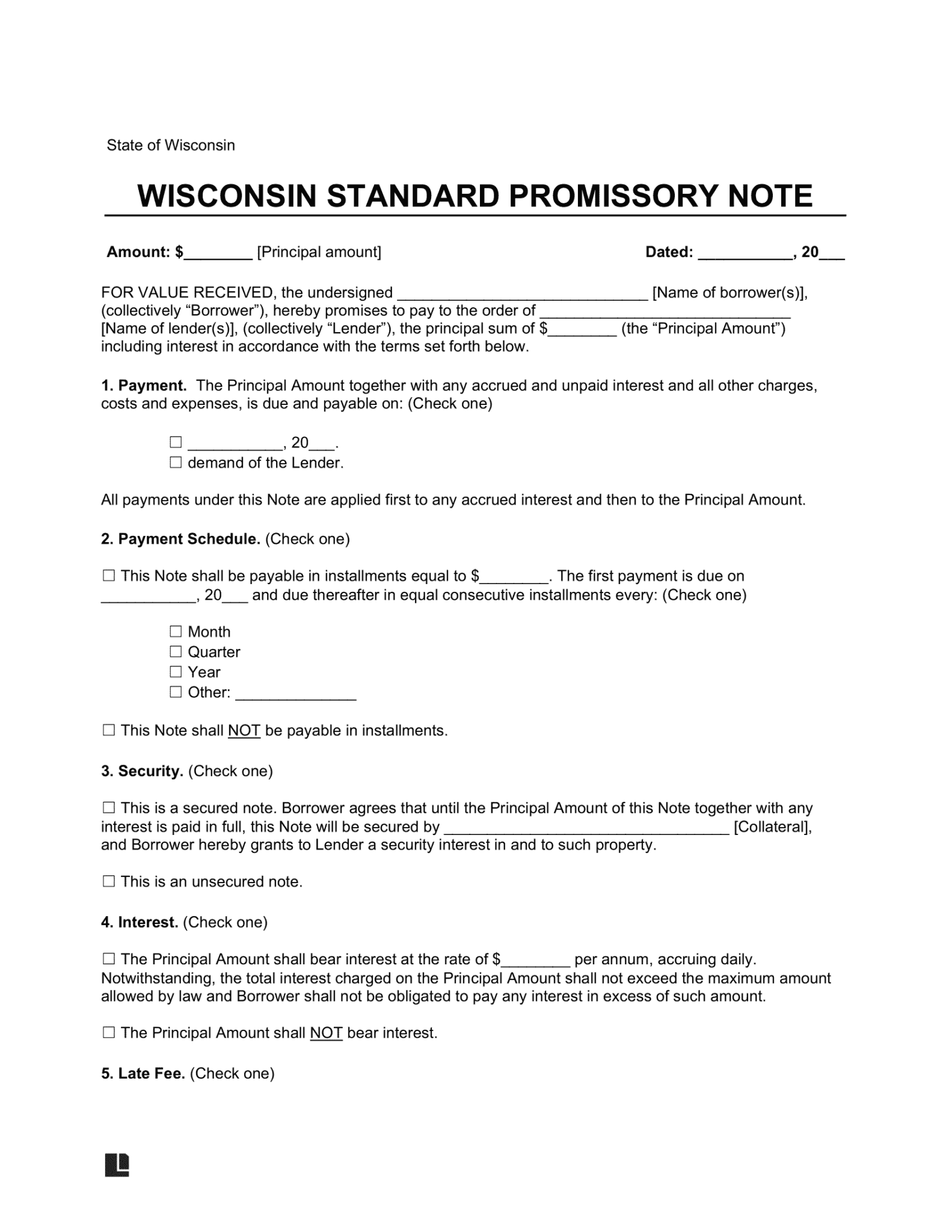 Free Wisconsin Promissory Note Templates PDF & Word