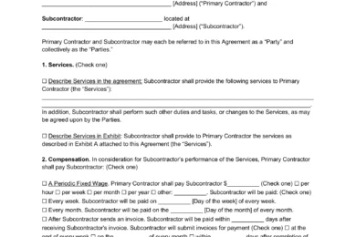 Wisconsin Subcontractor Agreement Template