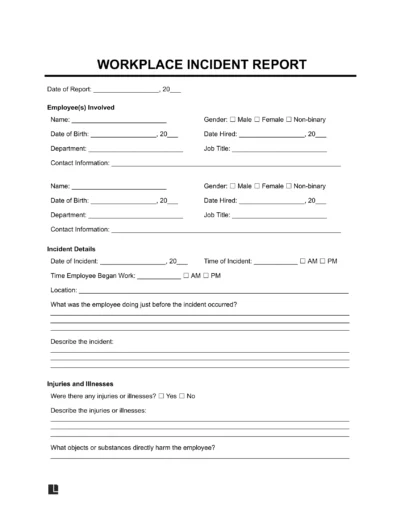 Sample of a Workplace Incident report for businesses