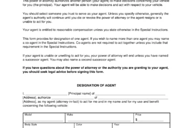 Wyoming Motor Vehicle Power of Attorney Form