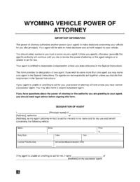 Wyoming Motor Vehicle Power of Attorney Form