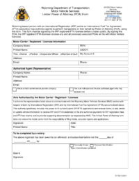 Wyoming Motor Vehicle Services Limited Power of Attorney Form