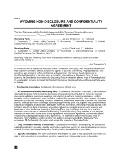 Wyoming Non-Disclosure and Confidentiality Agreement Template