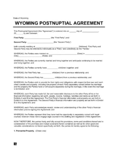 Wyoming Postnuptial Agreement Template