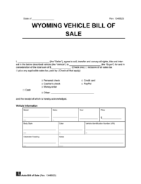 Wyoming vehicle bill of sale