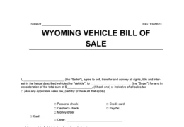 Wyoming vehicle bill of sale
