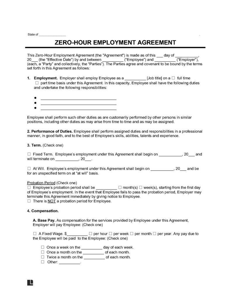Zero-Hour Employment Agreement Template