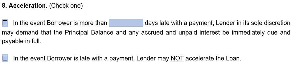 An example of where to include acceleration details in our business loan agreement template