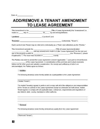 Add/Remove a Tenant Lease Amendment Template