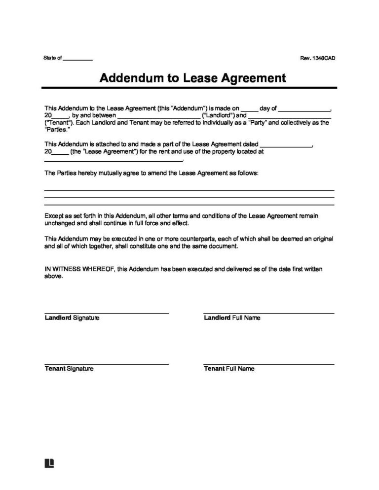 Free Lease Agreement Addendum Template PDF Word