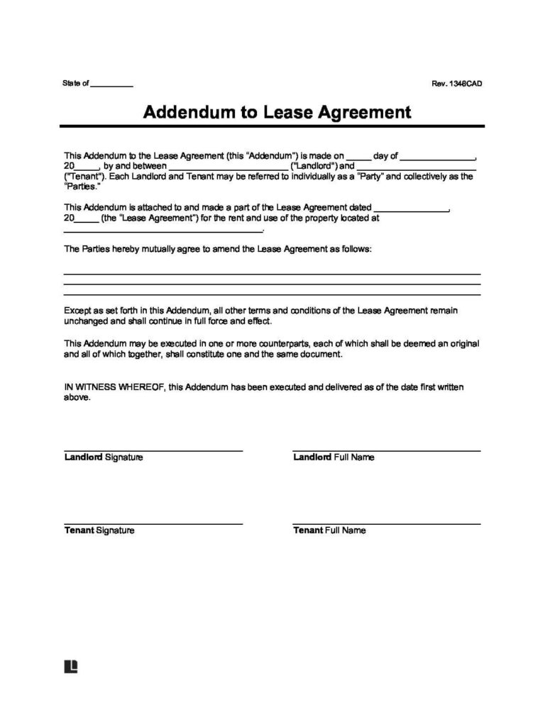 Free Lease Agreement Addendum Template Pdf And Word 6788