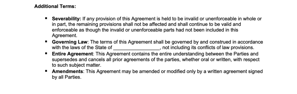 room rental agreement additional terms