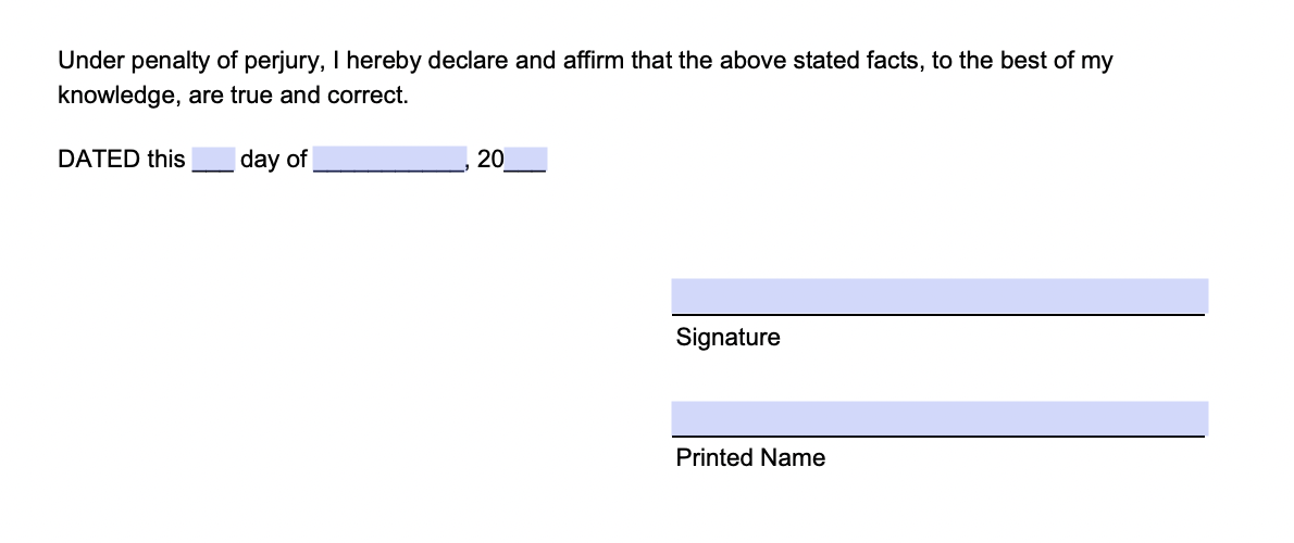 An example of where to include your signature in an affidavit