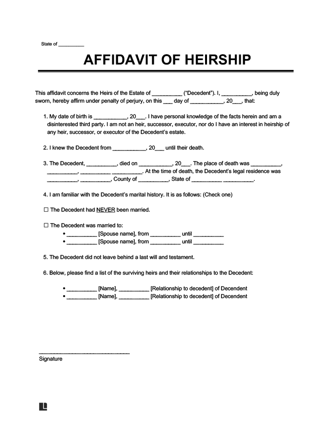 Free Affidavit Of Heirship Form Pdf And Word 6218