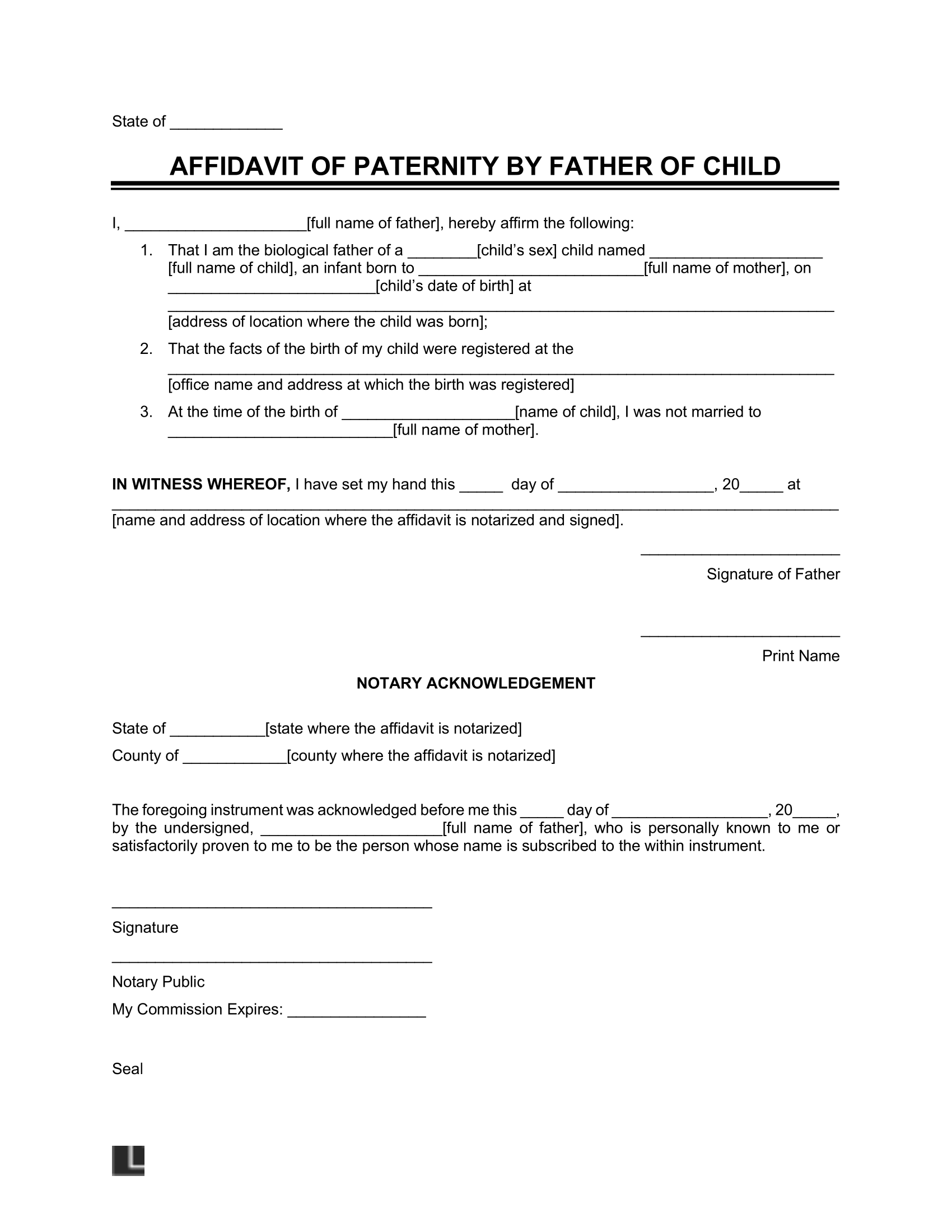 affidavit of paternity form