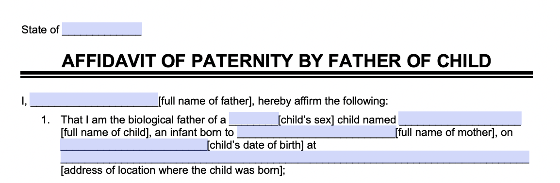 An example of where to include parent details in our affidavit of paternity template