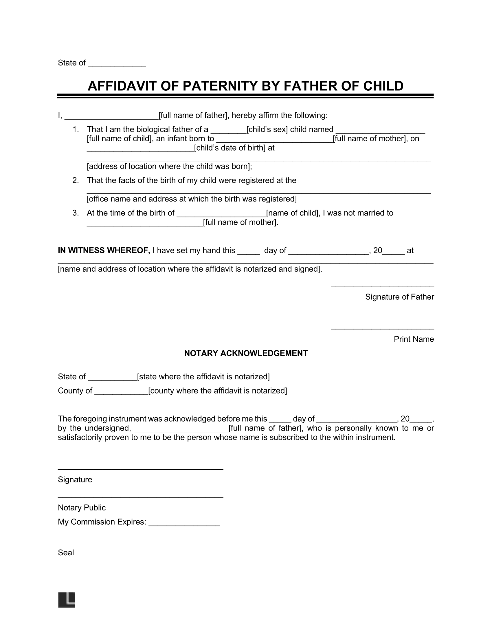 Free Affidavit Of Paternity Form Pdf And Word 8717