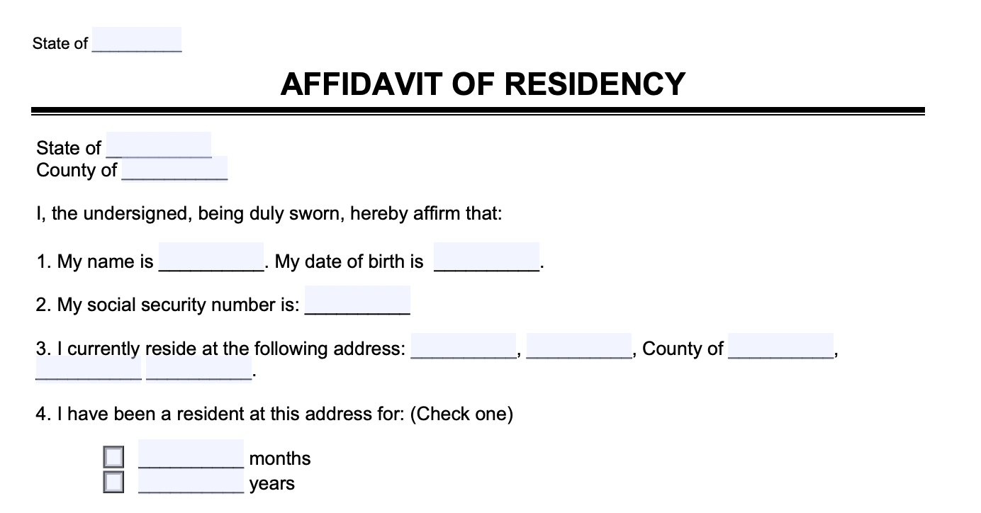 An example of where to include personal details in an affidavit of residency